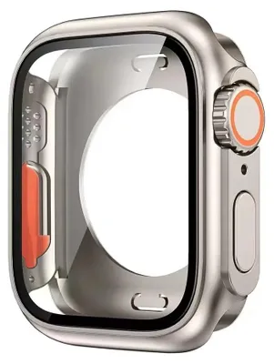 Image de Étui de protection pour montre connectée - Boîtier de montre avec verre trempé - Protection à 360° pour écran complet - 44 mm - Argent
