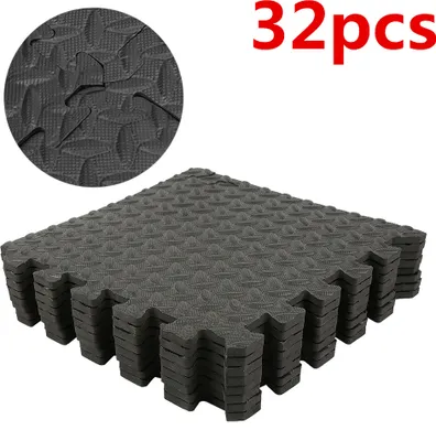 Produktbild von 32x EVA Schutzmatten Bodenschutzmatten Fitnessschutzmatten Trainingsmatten Unterlegmatten Sets schwarz 30x30cm