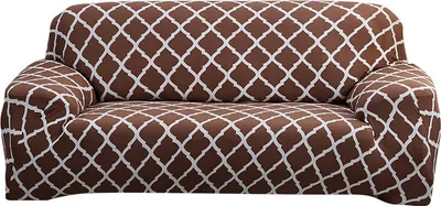 Produktbild von Stretch Sofabezug 1-teilige Polyester Elasthan Stoff Sofa Schonbezug 3-Sitzer Möbelschutzbezug mit Kissenbezug für Kinder Haustiere (Dunkelbraun)