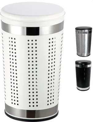 Produktbild von MSV Wäschetonne Wäschekorb Wäschesammler Wäschetruhe mit Sitzkissen Rund, 60,5 cm Höhe Metall Weiß