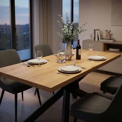 Immagine prodotto di Milani Home - tavolo da pranzo fisso 250 x 100 x 76 cm, quercia chiaro, legno e metallo