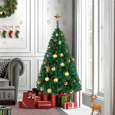 Produktbild von Yaheetech 150 cm Künstlicher Weihnachtsbaum mit 718 Spitzen, schwer entflammbar, PVC Fichte Christbaum, mit Metall Ständer