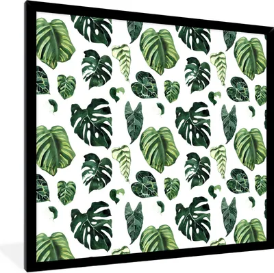 Produktbild von MuchoWow® Gerahmtes Poster Blätter - Tropisch - Grün 40x40 cm - Poster mit Schwarzem Bilderrahmen Wandposter Rahmen Foto Bilder - Mit Rahmen - Wanddekoration Schlafzimmer