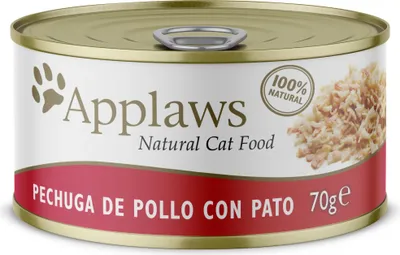 Imagen del producto de APPLAWS, alimento húmedo para gatos, sabor a pollo y pato, 24 unidades de 70 gramos cada una