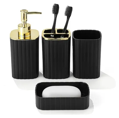 Image de Ensemble de 4 accessoires de salle de bain comprenant un distributeur de savon et un porte-brosses à dents