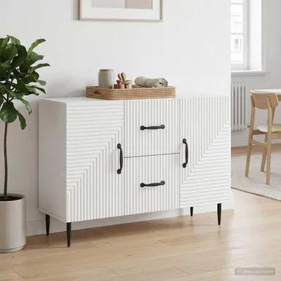 Image de Buffet à tiroirs vidaXL, blanc, 89 x 34,5 x 60 cm, aggloméré