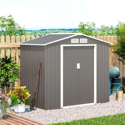 Image de Abri de jardin - Coffre de jardin - Grange de jardin - Espace de rangement pour le jardin - Abri à outils - Gris - Structure en acier galvanisé