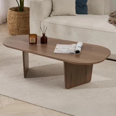 Immagine prodotto di Dmora Tavolino da Salotto Dozza 130x65x40h cm Marrone Noce, Forma Ovale Materiale Piano in Legno Nobilitato