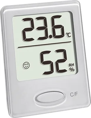Produktbild von TFA-Dostmann Thermo-Hygrometer digital, zur Kontrolle von Innentemperatur und Luftfeuchtigkeit, Digital, Rechteckig, CR2032, 46 mm, 18 mm, 59 mm