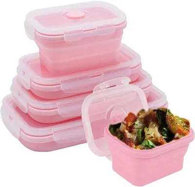 Obrázok produktu pre Sada silikónových nádob na uchovávanie potravín, ružová, 4-dielna, bez BPA, vhodná do mikrovlnnej rúry