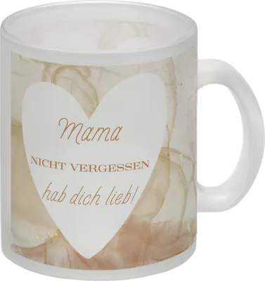 Produktbild von Herz Glas Tasse mit Spruch Mama nicht vergessen ich hab dich lieb