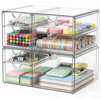 Immagine prodotto di Organizzatore da scrivania con 7 cassetti, set di 2 pezzi, trasparenti