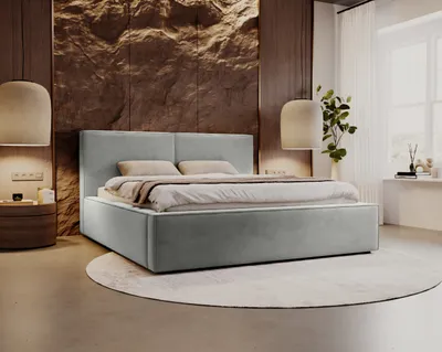 Produktbild von Besilio Möbel Polsterbett Doppelbett 120x200 Santos - Polsterbett mit Bettkasten und Metallrahmen - Samtstoff - Hellgrau