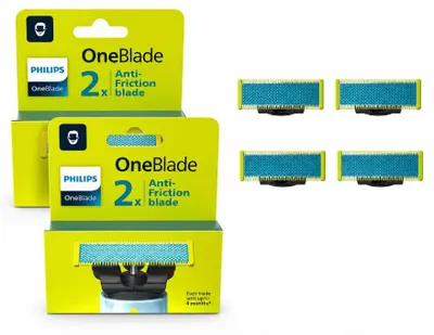 Produktbild von Philips OneBlade QP225/5 Ersatzklingen, 4 Klingen (2 x 2), kompatibel mit Elektrorasierer für Herren, Gesicht und Körper, Anti-Reizungstechnologie, bis zu 16 Monate