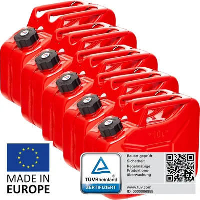 Produktbild von BW® Kraftstoffkanister Metall Benzinkanister 5x 10 Liter mit Schraubverschluss - Rot RAL 3000 - UN-Zulassung - Hergestellt in Europa