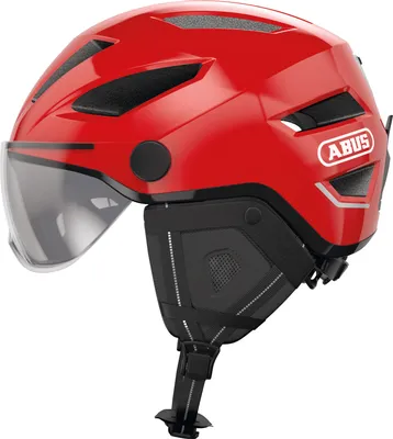 Produktbild von ABUS Stadthelm Pedelec 2.0 ACE - Fahrradhelm mit Rücklicht, Visier, Regenhaube, Ohrenschutz - für Damen und Herren - Rot, , Größe L (56-62 cm)