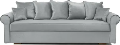 Produktbild von Schlafsofa VIVIA, Sofa mit Schlaffunktion und Bettkasten, Klappsofa, Schlafcouch mit Füßen aus Chrome, Couch in Frabe: Hellgrau, Veloursstoff