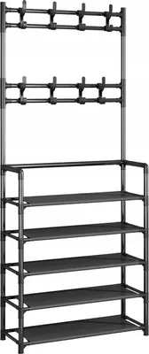 Zdjęcie produktu dla Wieszak na ubrania stojący metalowy 80×172 cm, garderoba loftowa, regał na buty i ubrania, stalowa konstrukcja, wodoodporne półki, do przedpokoju i sypialni