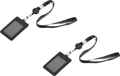 Produktbild von 2 Stück Ausweishülle mit Einziehbarem Schlüsselband, Vertikale Kartenhülle für ID, Kreditkarten und mehr, Ideal als ID Card Holder für Büro, Schule und Unterwegs, Schwarz