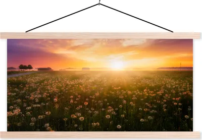 Produktbild von MuchoWow® Textilposter Sonnenuntergang - Blumen - Farben 60x30 cm mit holzfarbenen Rahmen - Dekoration
