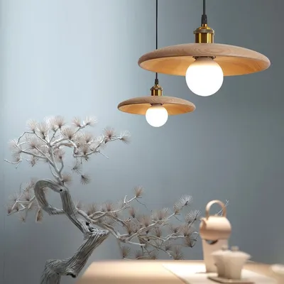 Produktbild von Hängeleuchte Holz Lüster für Esszimmer,Teeraum,Ohne Lichtquelle,E27,35 cm/28 cm
