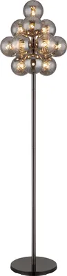 Produktbild von Globo Lighting Stehleuchte Metall schwarz-chrom, Glaskugeln rauchfarben, Kabel PVC schwarz, Fußtrittschalter im Kabel, ø: 395mm, H: 1600mm, Kabellänge 1800mm, exkl. 13x G9 LED 4W 230V