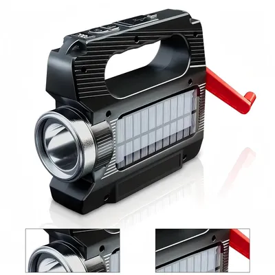 Produktbild von Notfall Taschenlampe Solar & Kurbel, Outdoor LED Lampe mit 6 Modi, super hell, langlebig, ideal für Camping, Wandern & Stromausfall