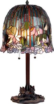 Produktbild von Clayre & Eef Tiffany Tischlampe Ø 35x68 cm Grün Rosa Glas Blumen