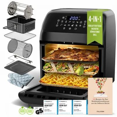 Produktbild von Stillstern Heißluftfritteuse XXL 12L mit LED-Touchscreen, Rezeptbuch auf Deutsch, 12 Programme, Vorheizen&Warmhalten, 1800W Heissluftfritteuse AirFryer XXL ohne Öl Dörren Minibackofen Camping Grill