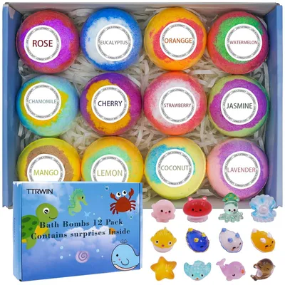 Produktbild von Badebomben-Überraschungsspielzeug – Set mit 12 Stück – Für ein sprudelndes Bad – 2,1 oz pro Stück – Für Mädchen und Jungen