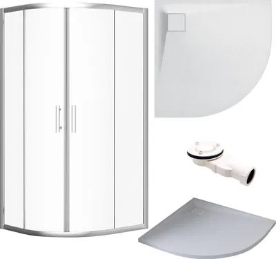 Produktbild von Zestaw: Brodzik VIDAR Biały & Kabina prysznicowa półokrągła HELA Chrom 90x90 190 cm Szkło przezroczyste | BADLAND VIDAR HELA