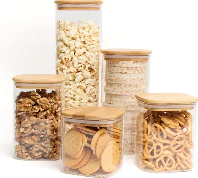 Produktbild von Glas Vorratsgläser mit Bambusdeckeln, 5-teilig, luftdicht, verschiedene Größen, für die Küche