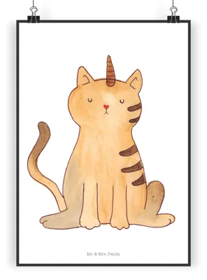 Produktbild von Mr. & Mrs. Panda Bild Einhorn Katze DIN A4 - Weiß - Geschenk, Wandbild, drucke, Kunstdruck, Plakat, Regenbogen, Unicorn, Mieze, Wanddekoration, Glitzer