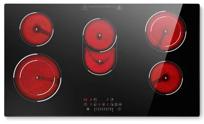 Produktbild von 90 cm Einbau Glaskeramikkochfeld - 5 Kochzonen - 8400 W - Touch-Bedienung - Timer & Abschaltautomatik - 220–240 V, rahmenloses Design & EU-Stecker