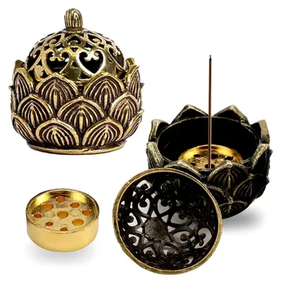 Produktbild von Lotus Räucherkegel Halter 2 Stück, 4 cm Bronze Retro Weihrauchbrenner