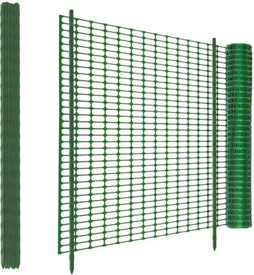 Zdjęcie produktu dla Mobilne ogrodzenie, zielone, 30 metrów długości, 100 cm wysokości, z 30 słupkami o wysokości 115 cm. Ogrodzenie plastikowe, idealne do ogrodzenia kurczaków, psów, stawów, królików, do użytku w ogrodzie i na zewnątrz
