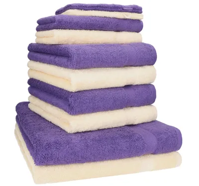 Produktbild von Betz 10-tlg. Handtuch-Set PREMIUM 2 Duschtücher 4 Handtücher 2 Gästetücher 2 Waschhandschuhe  Farbe: beige & lila