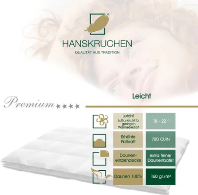 Immagine prodotto di HANSKRUCHEN piumino in piuma 240x220 cm leggero 100% piumino lavabile per allergici traspirante bianco