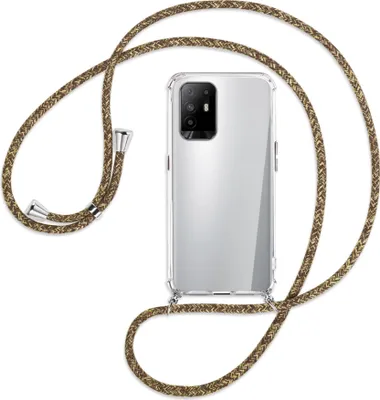 Produktbild von Handykette Backcover-Schutzhülle mit Band (Metall silberfarben) für Oppo A94 5G / F19 Pro+ 5G - braun+beige