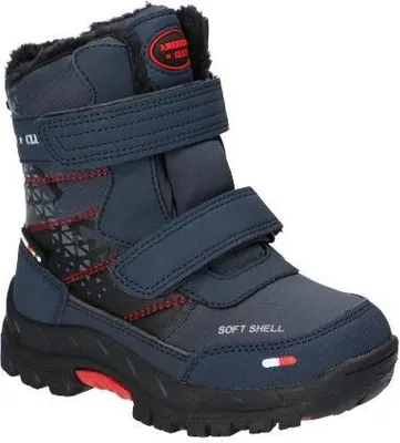 Produktbild von American Club Hl10224 Kinder Winterstiefel Softshell mit Klettverschluss | Gefüttert mit Fleece | Wasserdicht, Rutschfest & Warm | hochwertig Winterschuhe Dunkelblau 27