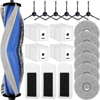Produktbild von 20-teilige Zubehörkiste für ECOVACS DEEBOT T30 PRO Omni / T30 Omni / T30 Max Staubsaugerroboter, enthält 1 Gummi-Bürstenkopf, 4 Staubbeutel, 6 Schwämme, 3 Filter, 6 Seitenbürsten und Ersatzteile für den Staubsaugerroboter.