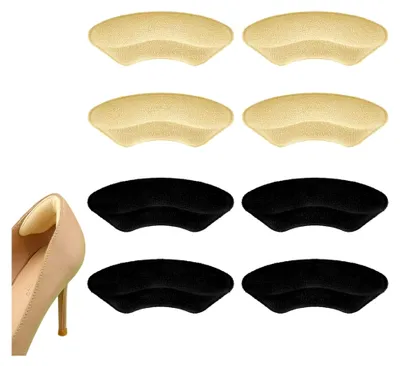 Produktbild von 4 Paar Fersenpolster für Schuhe, selbstklebende Einlagen aus weichem Schwamm, rutschfeste Polster für High Heels, Sneaker und Stiefel, Schwarz