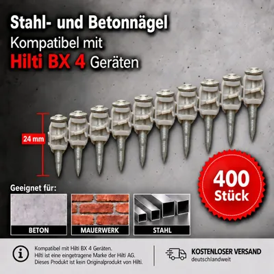Obrázok produktu pre 400 klincov kompatibilných s Hilti BX 4, 24 mm – betónové klince, oceľové klince