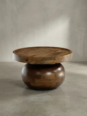 Produktbild von Couchtisch 50x50x30,5 cm Mango Massivholz Walnussfarben Sofatisch Rund, Design Wohnzimmertisch Niedrig, Kaffeetisch Wohnzimmer Modern mit natürlicher Holzmaserung