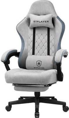 GTPLAYER Herní židle Ergonomické herní křeslo Stolní židle PC Gamer Racing Chair s látkovým povrchem, pružinovým sedákem, spojovacími područkami, s podnožkou s nosností až 153 kg Grey