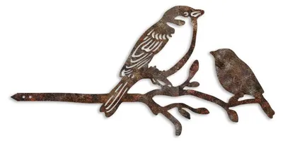 Image de Objet décoratif de jardin Oiseaux sur branche en métal marron - 40 × 20 cm
