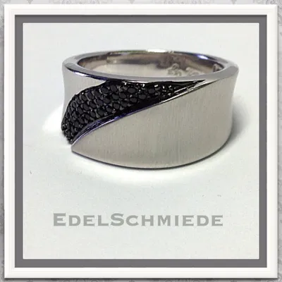 Produktbild von Edelschmiede925 Silberring 925 rhod mit schwarzen Zirkonias Ringgröße  56