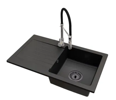 Produktbild von Küchenspüle 1 Becken Leon Siphon Schwarz Armatur Vento Chrom