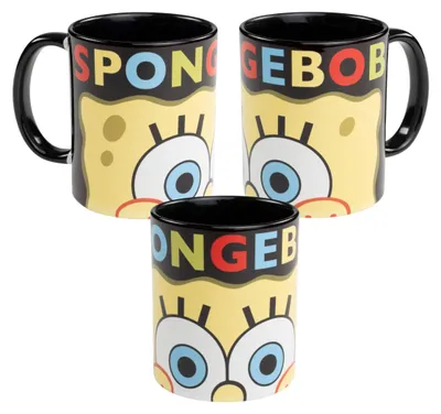 Produktbild von Spongebob Schwammkopf Tasse - Kaffeetasse Becher Kaffeebecher aus Keramik 320 ml Schwarz