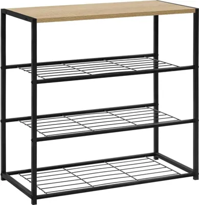 Obrázok produktu pre WOLTU Regál na topánky s 3 policami, regál na cca 9 párov topánok, 63x63x30 cm, svetlý dub + čierna